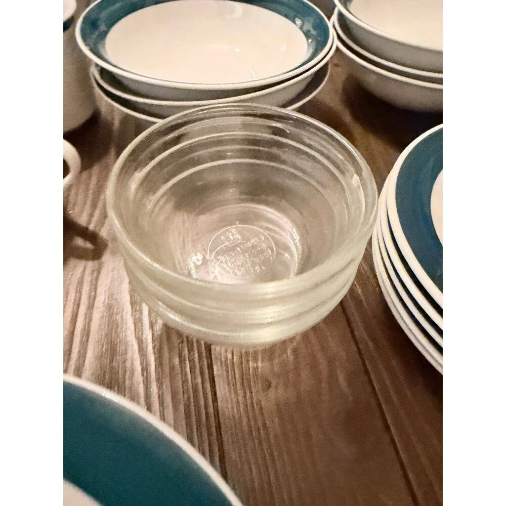 Gibson white and blue dinnerware set